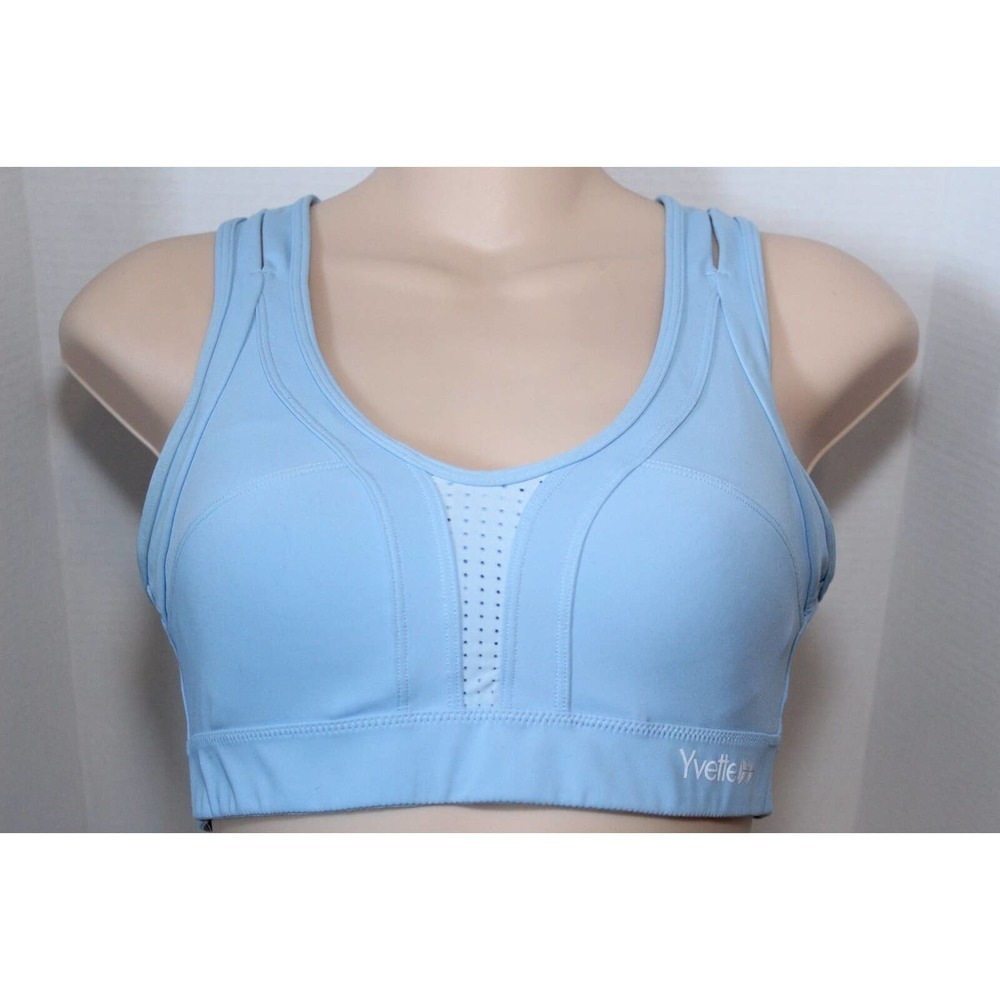 ✨2/$20 Yvette Power Cross Back Padded Sports Bra Light Blue Size Medium 6 H14336 - Picture 3 of 16